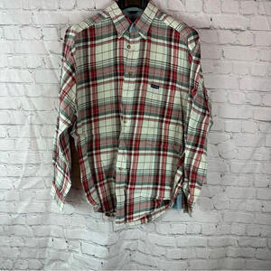 woods & woods plaid long sleeve shirt sz XL 100% cotton preppy business casual
